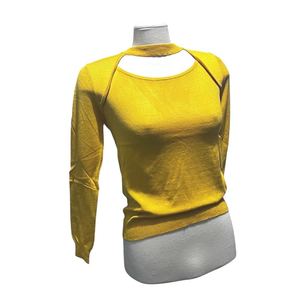 UNIQ Yellow Cutout Long Sleeve Sweater Size Small/Medium Womens Soft & Stretchy